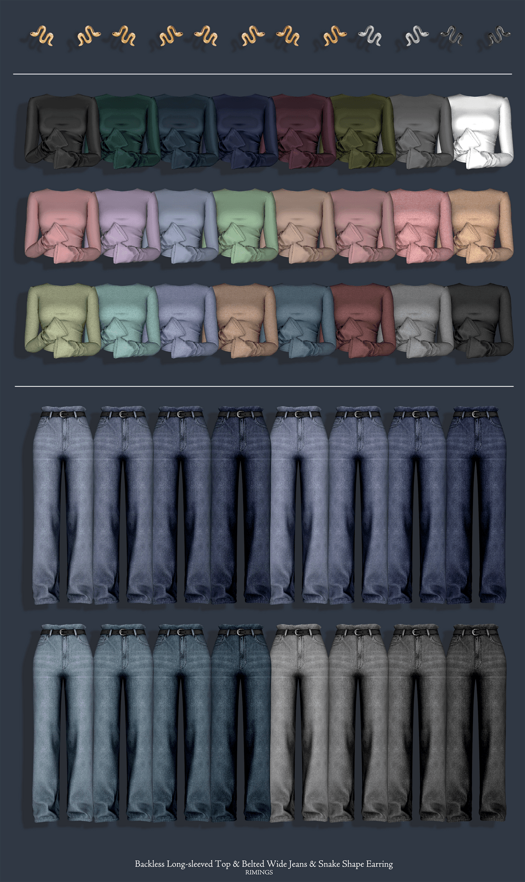 Галерея мода Базовый сет Backless Long-sleeved Top & Belted Wide Jeans #1